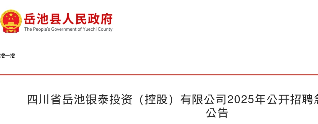 四川省岳池银泰投资（控股）有限公司2025年公开招聘急需紧缺专业人才公告 图片